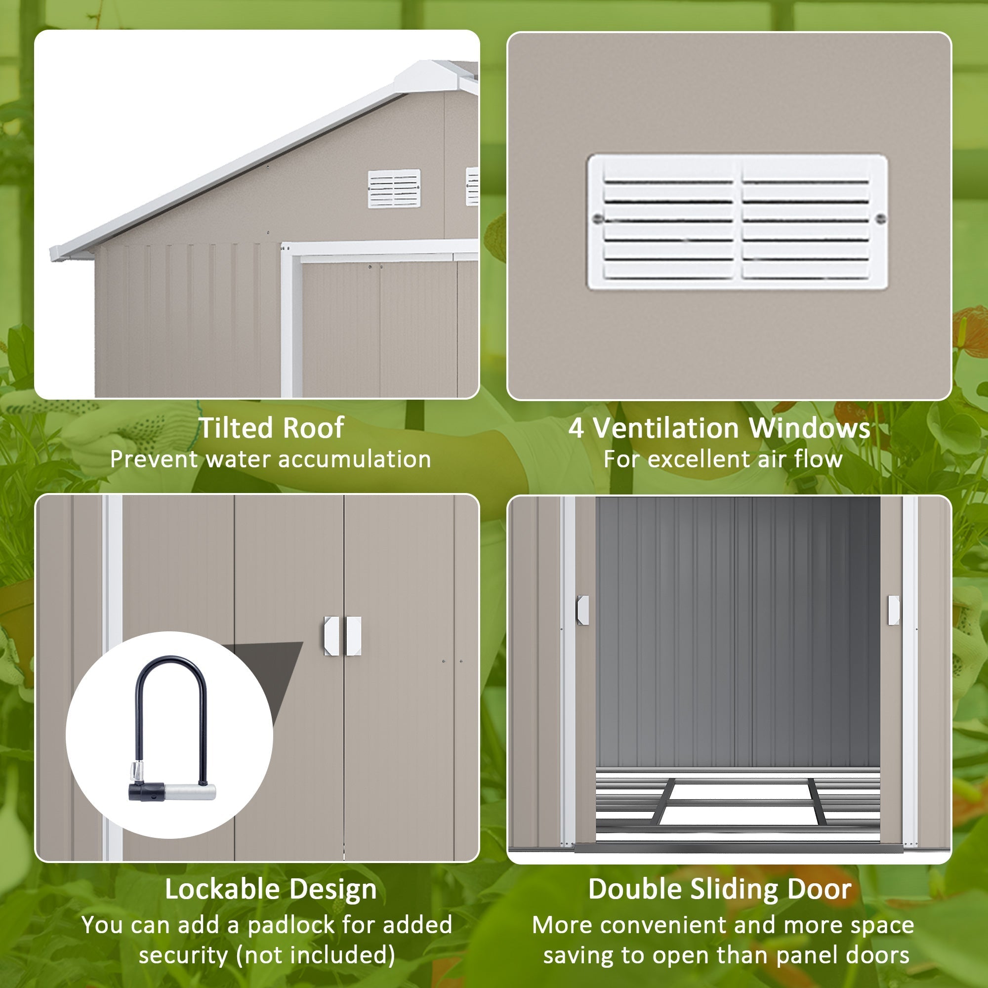 11' x 13' Practical Backyard Garden Storage Tool Shed Double Sliding Door 4 Ventilation Slots, Light Grey Sheds   at Gallery Canada