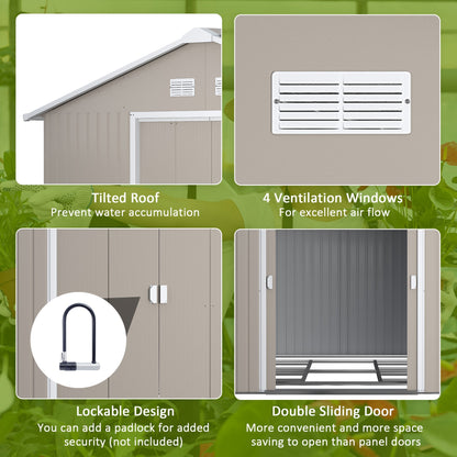 11' x 13' Practical Backyard Garden Storage Tool Shed Double Sliding Door 4 Ventilation Slots, Light Grey Sheds   at Gallery Canada