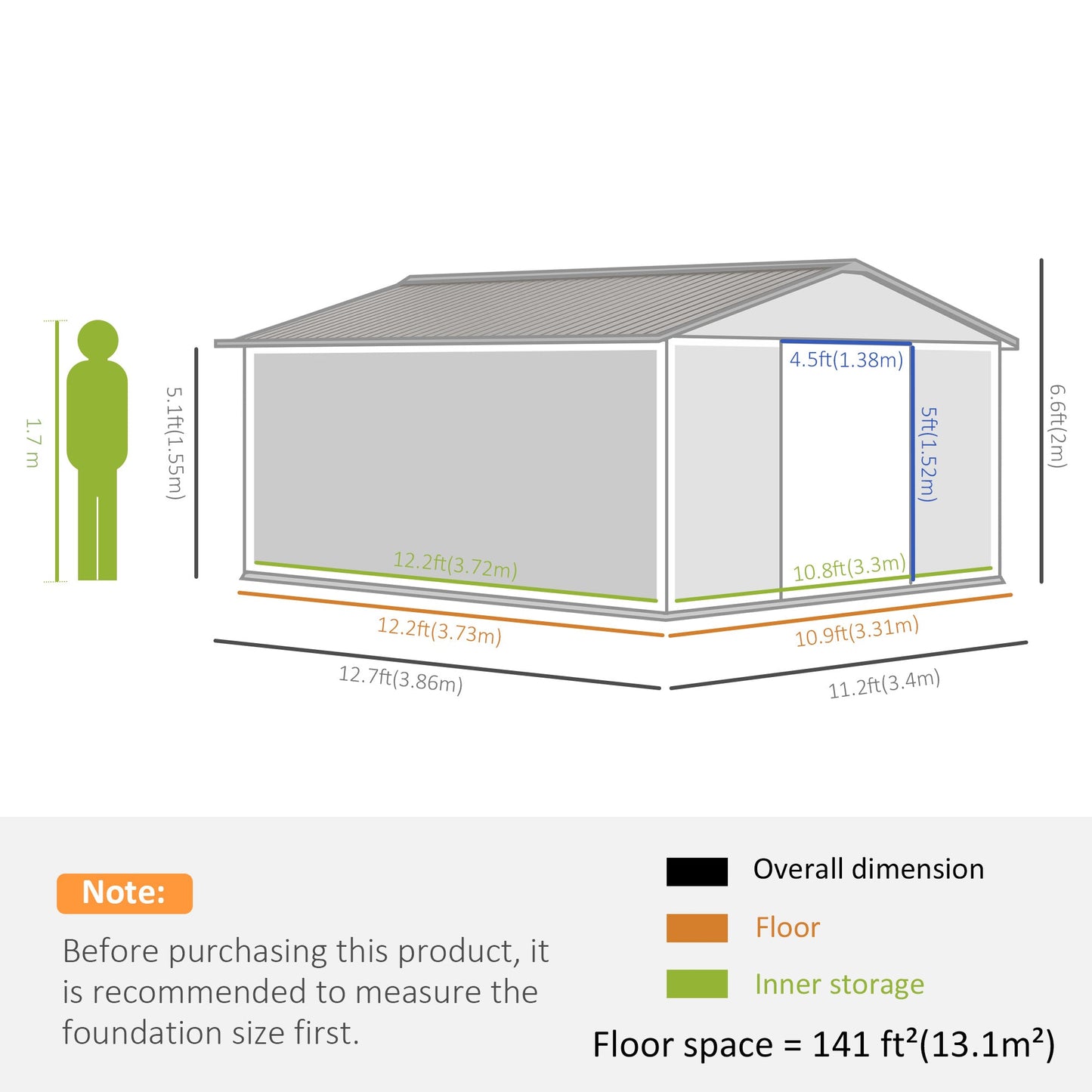 11' x 13' Practical Backyard Garden Storage Tool Shed Double Sliding Door 4 Ventilation Slots, Light Grey Sheds   at Gallery Canada