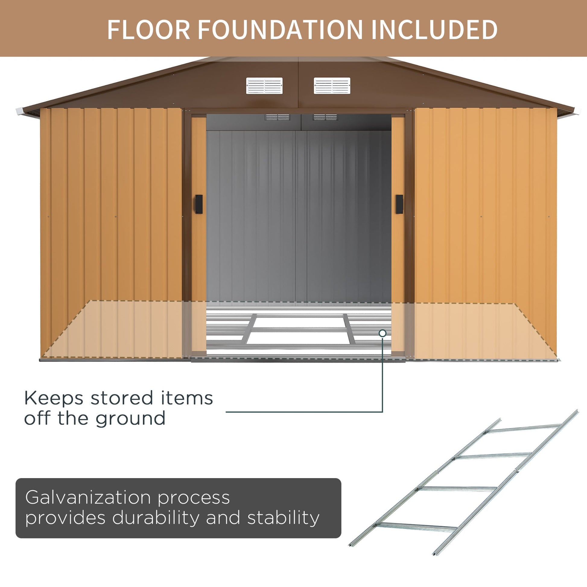 11' x 13' Practical Backyard Garden Storage Tool Shed Double Sliding Door 4 Ventilation Slots, Yellow Sheds   at Gallery Canada