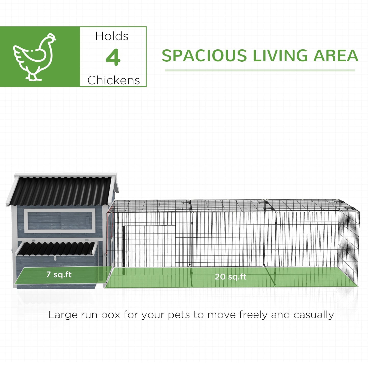 11' x 5' x 3.5' Chicken Coop Wooden with Run, Nesting Boxes Slide-out Tray, Perches for 2-4 Chickens, Dark Grey Chicken Coops   at Gallery Canada