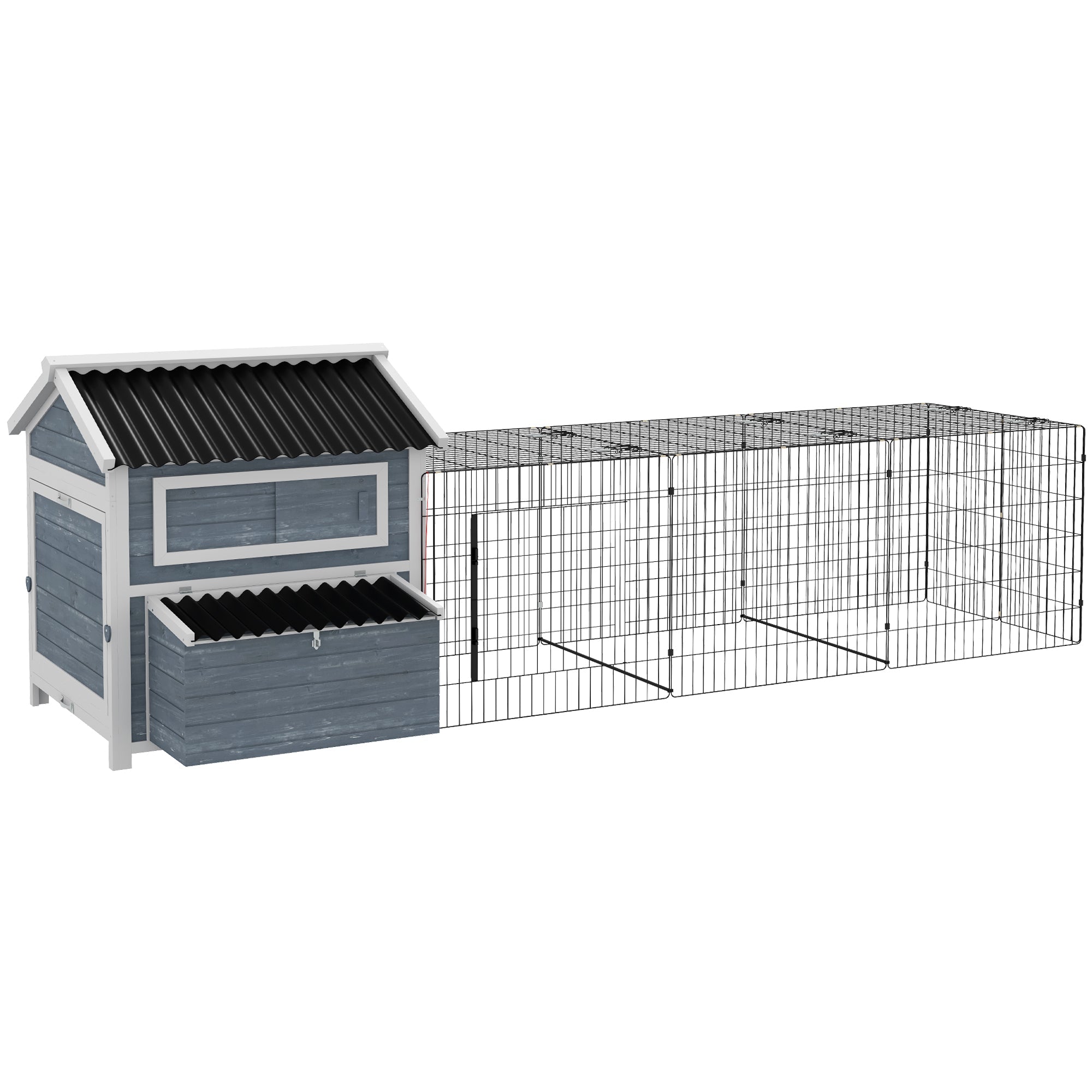 11' x 5' x 3.5' Chicken Coop Wooden with Run, Nesting Boxes Slide-out Tray, Perches for 2-4 Chickens, Dark Grey Chicken Coops   at Gallery Canada