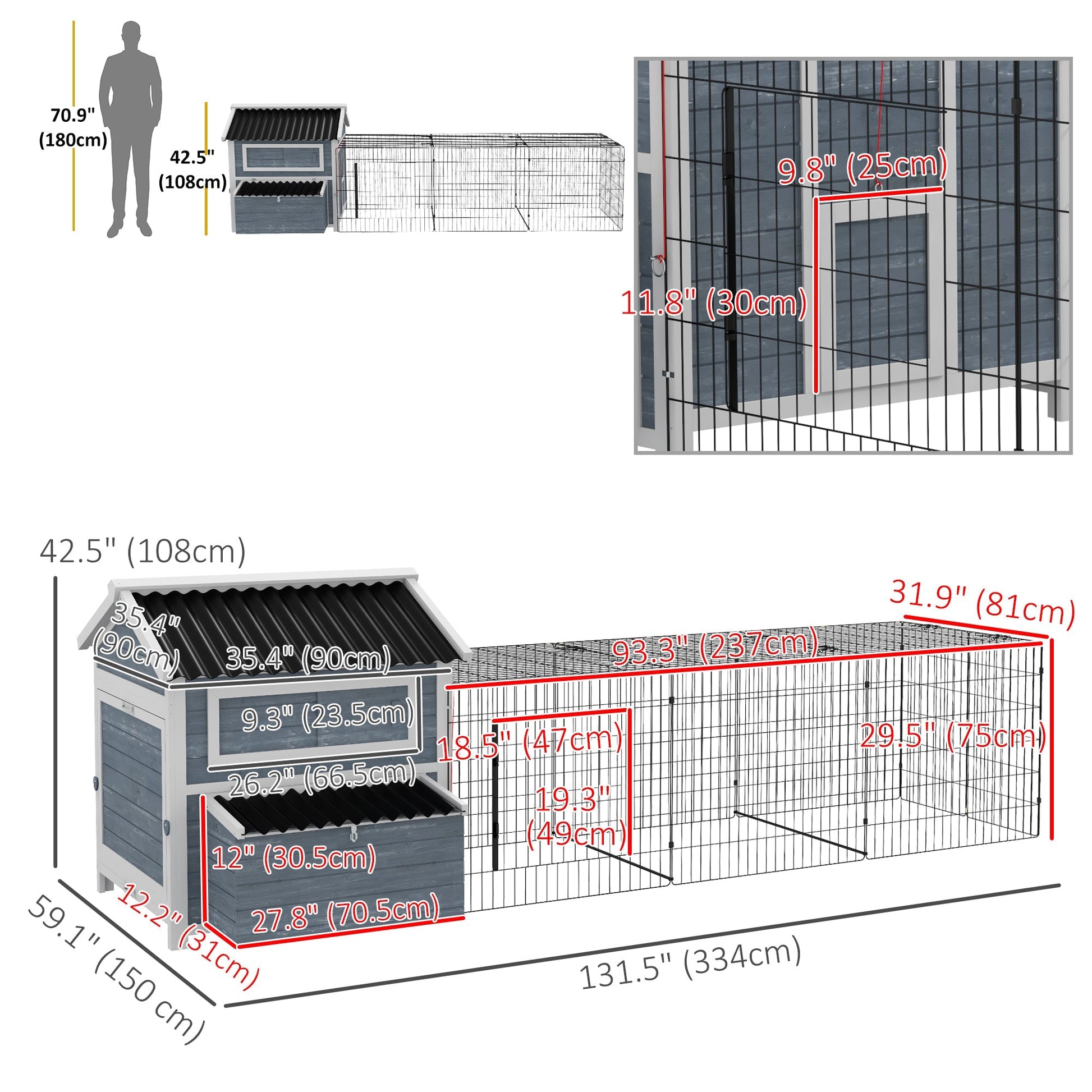 11' x 5' x 3.5' Chicken Coop Wooden with Run, Nesting Boxes Slide-out Tray, Perches for 2-4 Chickens, Dark Grey Chicken Coops Dark Grey  at Gallery Canada