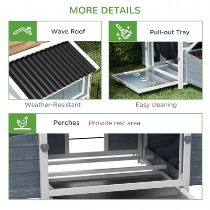 11' x 5' x 3.5' Chicken Coop Wooden with Run, Nesting Boxes Slide-out Tray, Perches for 2-4 Chickens, Dark Grey Chicken Coops   at Gallery Canada