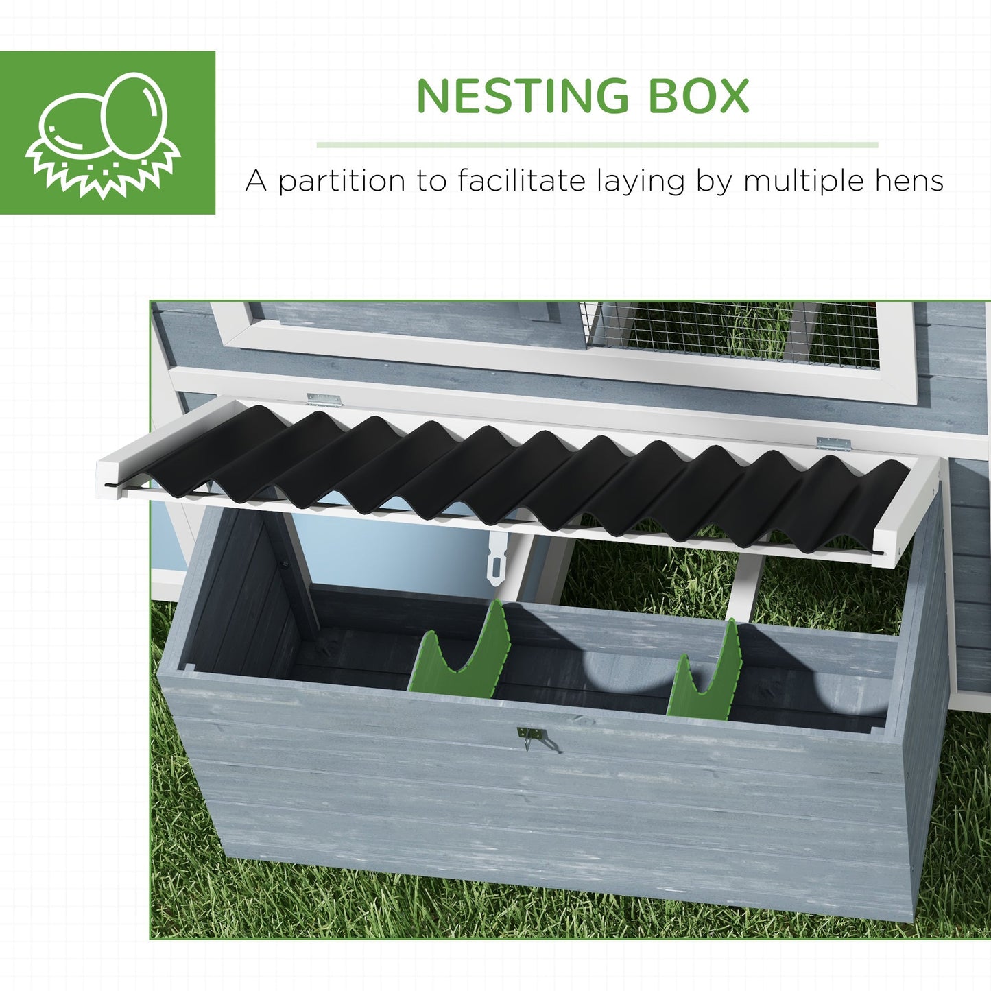 11' x 5' x 3.5' Chicken Coop Wooden with Run, Nesting Boxes Slide-out Tray, Perches for 2-4 Chickens, Dark Grey Chicken Coops   at Gallery Canada