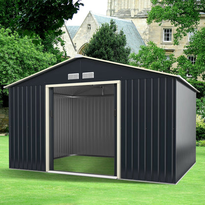 11 x 8 Feet Metal Storage Shed for Garden and Tools with 2 Lockable Sliding Doors, Gray Sheds & Outdoor Storage   at Gallery Canada