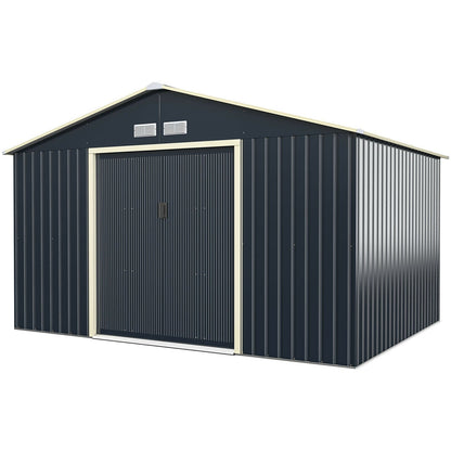 11 x 8 Feet Metal Storage Shed for Garden and Tools with 2 Lockable Sliding Doors, Gray Sheds & Outdoor Storage   at Gallery Canada