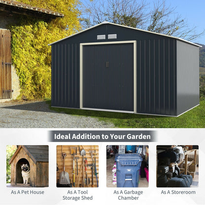 11 x 8 Feet Metal Storage Shed for Garden and Tools with 2 Lockable Sliding Doors, Gray Sheds & Outdoor Storage   at Gallery Canada