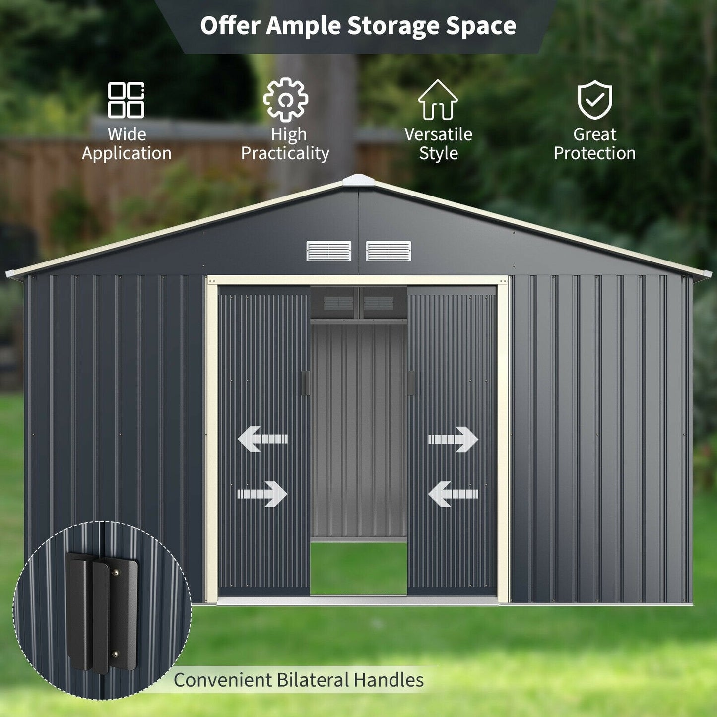 11 x 8 Feet Metal Storage Shed for Garden and Tools with 2 Lockable Sliding Doors, Gray Sheds & Outdoor Storage   at Gallery Canada