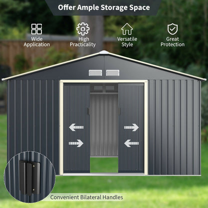 11 x 8 Feet Metal Storage Shed for Garden and Tools with 2 Lockable Sliding Doors, Gray Sheds & Outdoor Storage   at Gallery Canada