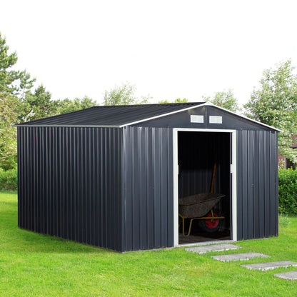 11' x 9' Metal Storage Shed Garden Tool House with Double Sliding Doors, 4 Air Vents for Backyard, Patio, Lawn Dark Grey Sheds   at Gallery Canada