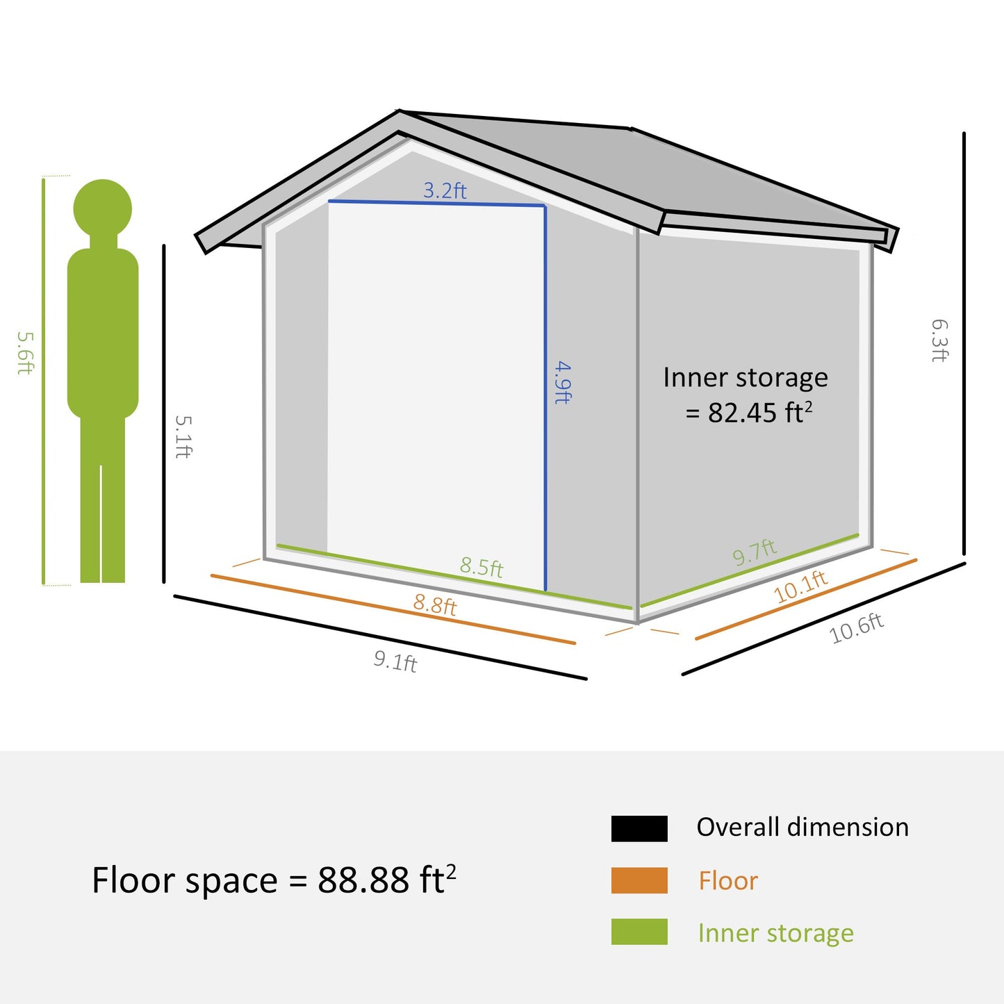 11' x 9' Metal Storage Shed Garden Tool House with Double Sliding Doors, 4 Air Vents for Backyard, Patio, Lawn Dark Grey Sheds   at Gallery Canada