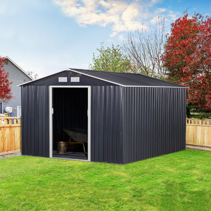 11' x 9' Metal Storage Shed Garden Tool House with Double Sliding Doors, 4 Air Vents for Backyard, Patio, Lawn Dark Grey Sheds   at Gallery Canada