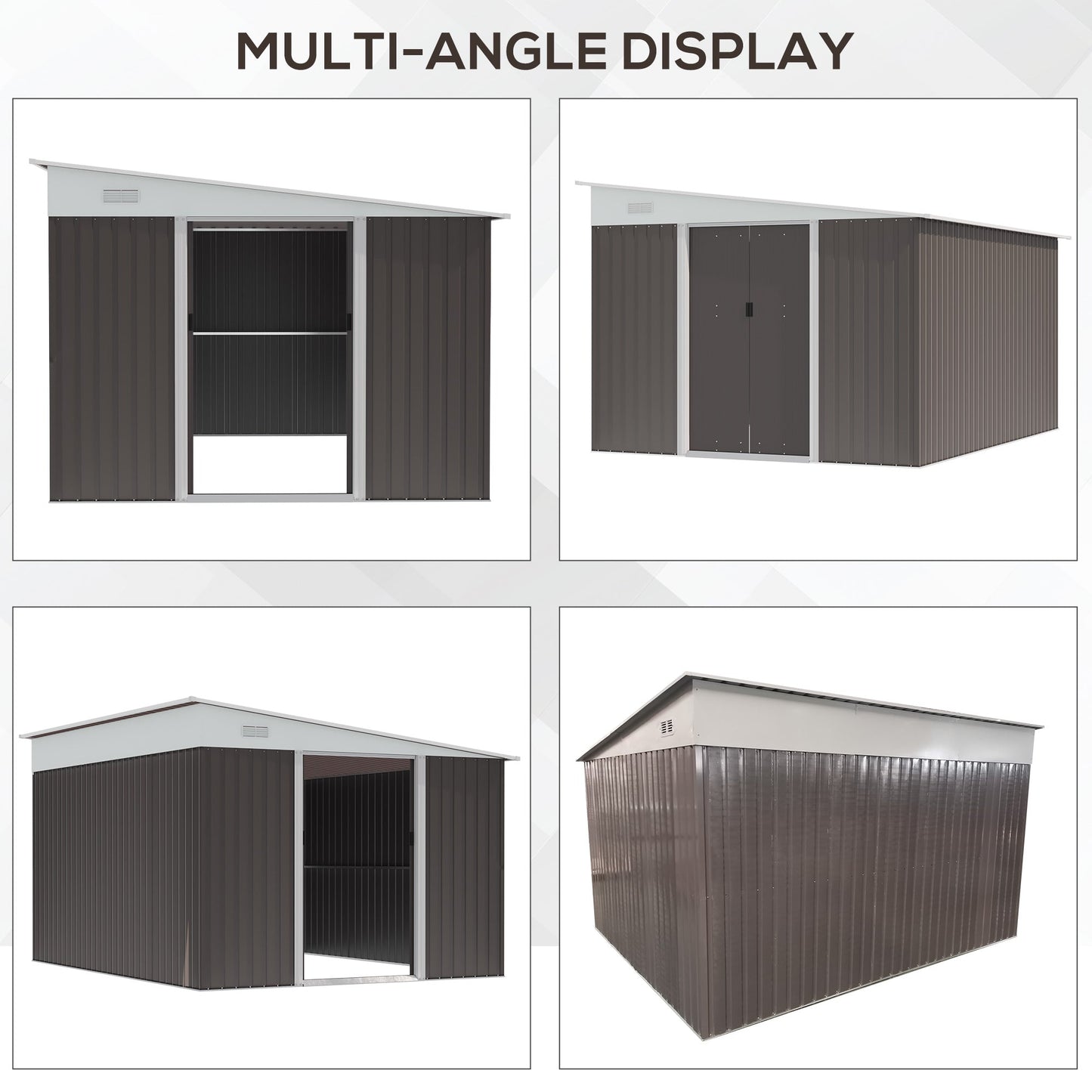 11' x 9' Steel Garden Storage Shed, Outdoor Metal Tool House with Double Sliding Doors &; 2 Air Vents, Grey Sheds   at Gallery Canada