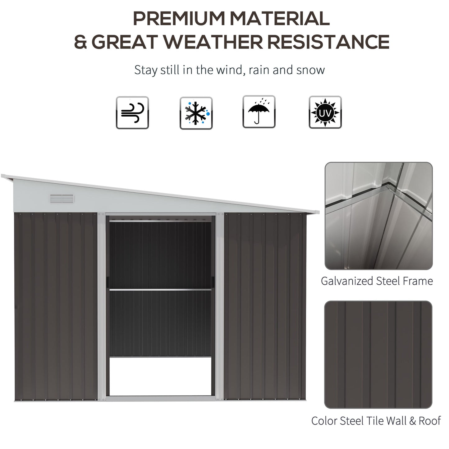 11' x 9' Steel Garden Storage Shed, Outdoor Metal Tool House with Double Sliding Doors &; 2 Air Vents, Grey Sheds   at Gallery Canada