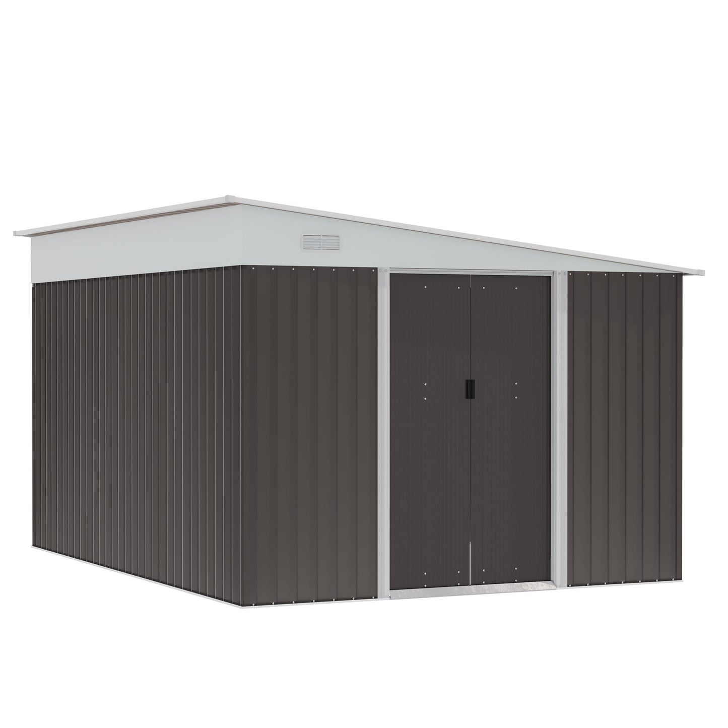 11' x 9' Steel Garden Storage Shed, Outdoor Metal Tool House with Double Sliding Doors &; 2 Air Vents, Grey Sheds Grey  at Gallery Canada