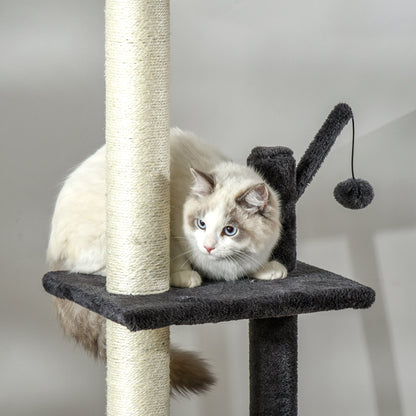 110" Huge Cat Tree Kitty Activity Center Floor-to-Ceiling Cat Climbing Toy with Scratching Post Board Hammock Hanging Ball Rest Pet Furniture Dark Grey - Gallery Canada