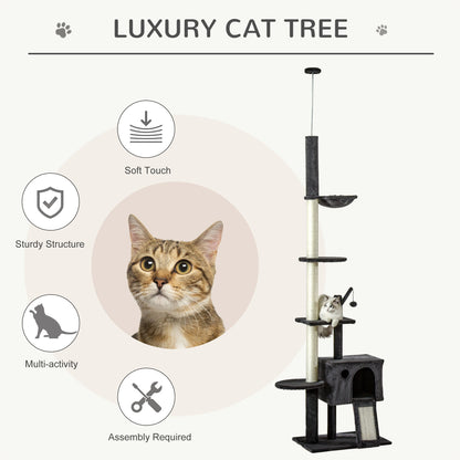 110" Floor-to-Ceiling Cat Tree Activity Center with Hammock and Scratching Post, Dark Grey Floor to Ceiling Cat Trees   at Gallery Canada