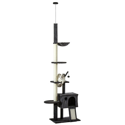 110" Floor-to-Ceiling Cat Tree Activity Center with Hammock and Scratching Post, Dark Grey Floor to Ceiling Cat Trees Dark Grey  at Gallery Canada