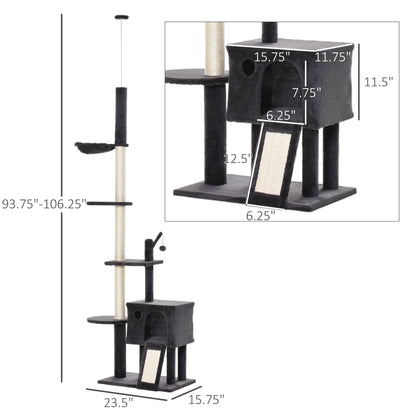 110" Floor-to-Ceiling Cat Tree Activity Center with Hammock and Scratching Post, Dark Grey Floor to Ceiling Cat Trees   at Gallery Canada