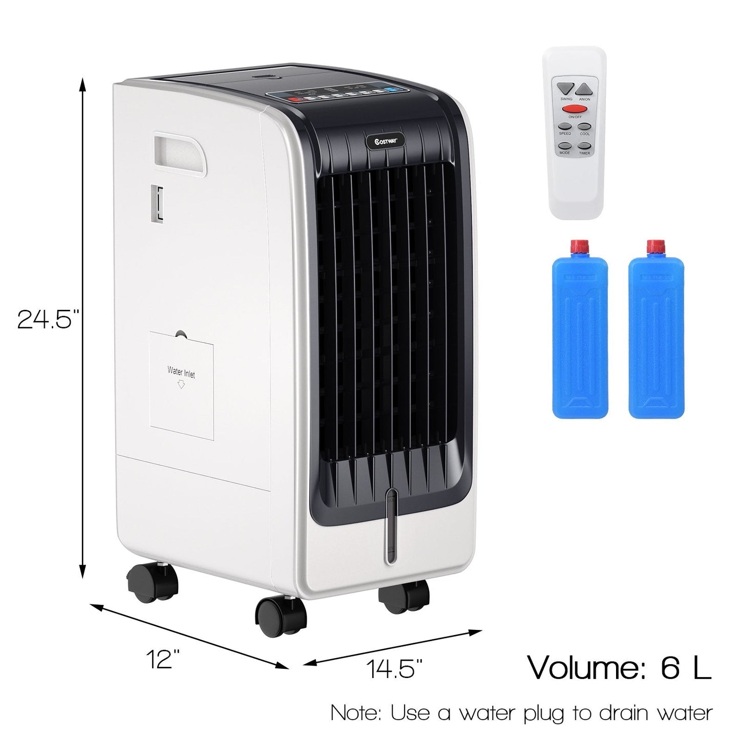 110V Portable Cooling Evaporative Fan with 3-Speed and 8H Timer Function, White Air Coolers   at Gallery Canada