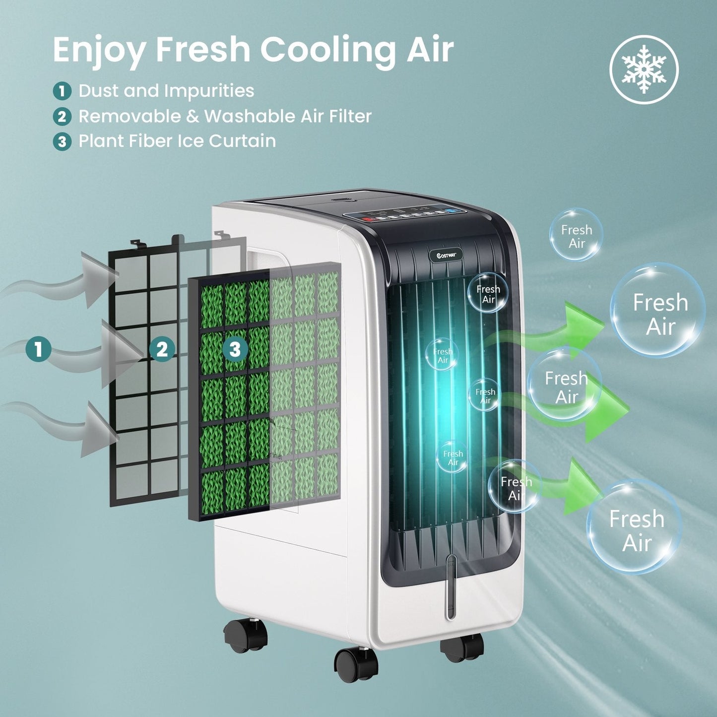 110V Portable Cooling Evaporative Fan with 3-Speed and 8H Timer Function, White Air Coolers   at Gallery Canada