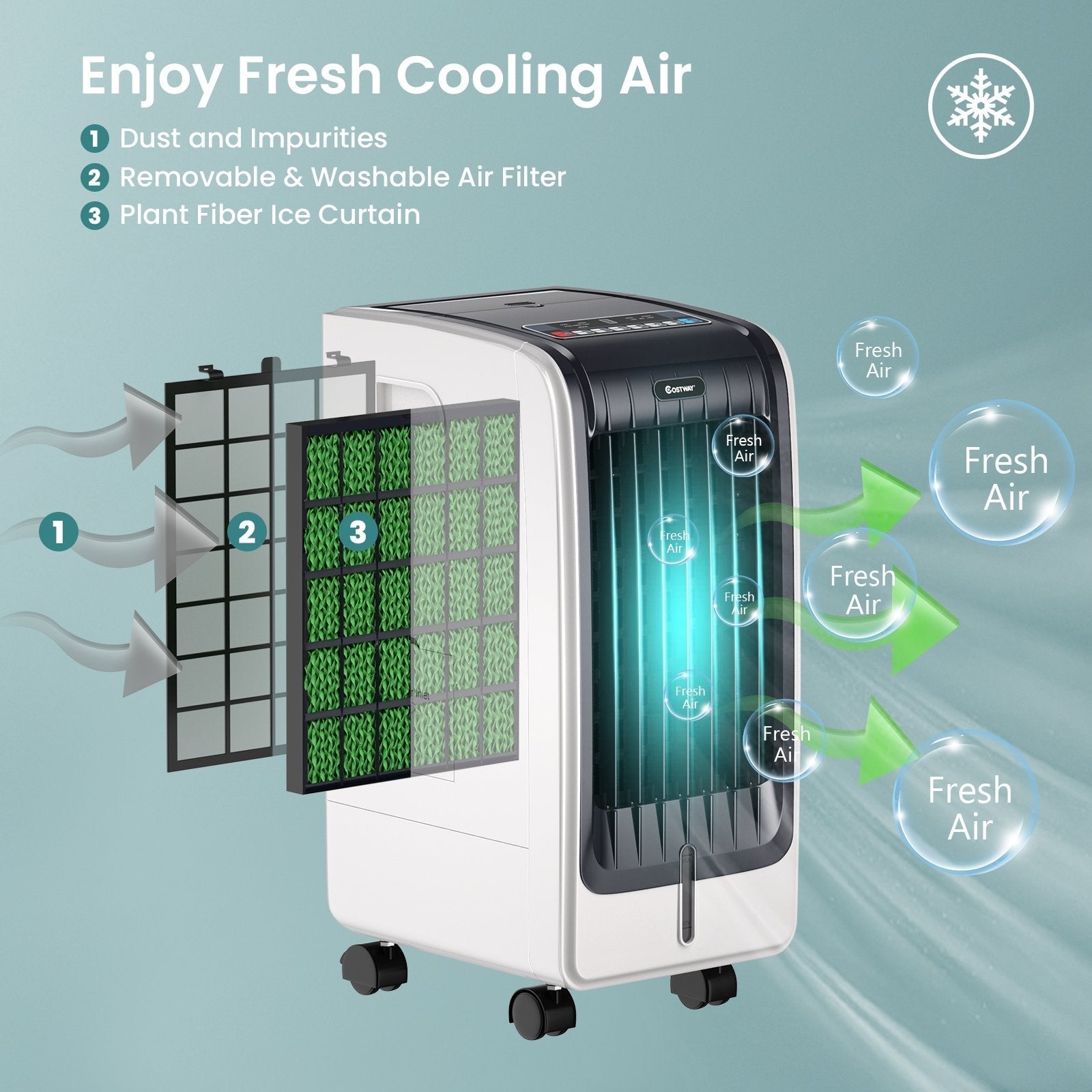 110V Portable Cooling Evaporative Fan with 3-Speed and 8H Timer Function, White Air Coolers   at Gallery Canada