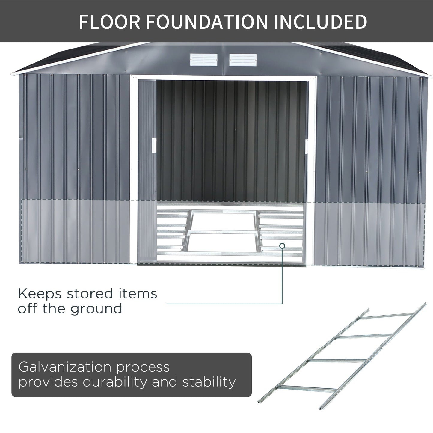 11.2ft x 12.5ft Practical Backyard Garden Storage Tool Shed 4 Ventilation Slots Double Sliding Door, Grey Sheds   at Gallery Canada