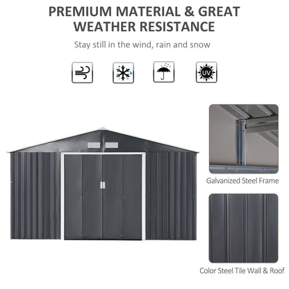 11.2ft x 12.5ft Practical Backyard Garden Storage Tool Shed 4 Ventilation Slots Double Sliding Door, Grey Sheds   at Gallery Canada