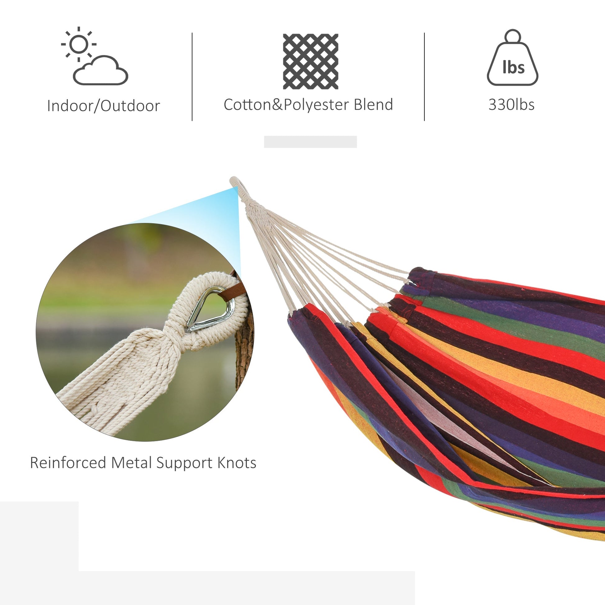 Extra Large 114" Brazilian Style Cotton Hammock with Carry Bag, Rainbow Stripe Hammock Swings   at Gallery Canada