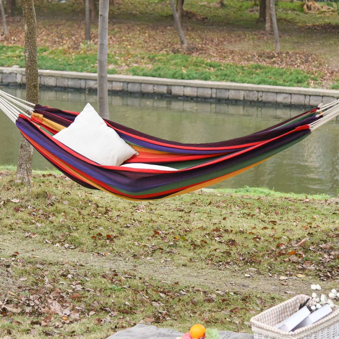 Extra Large 114" Brazilian Style Cotton Hammock with Carry Bag, Rainbow Stripe Hammock Swings   at Gallery Canada