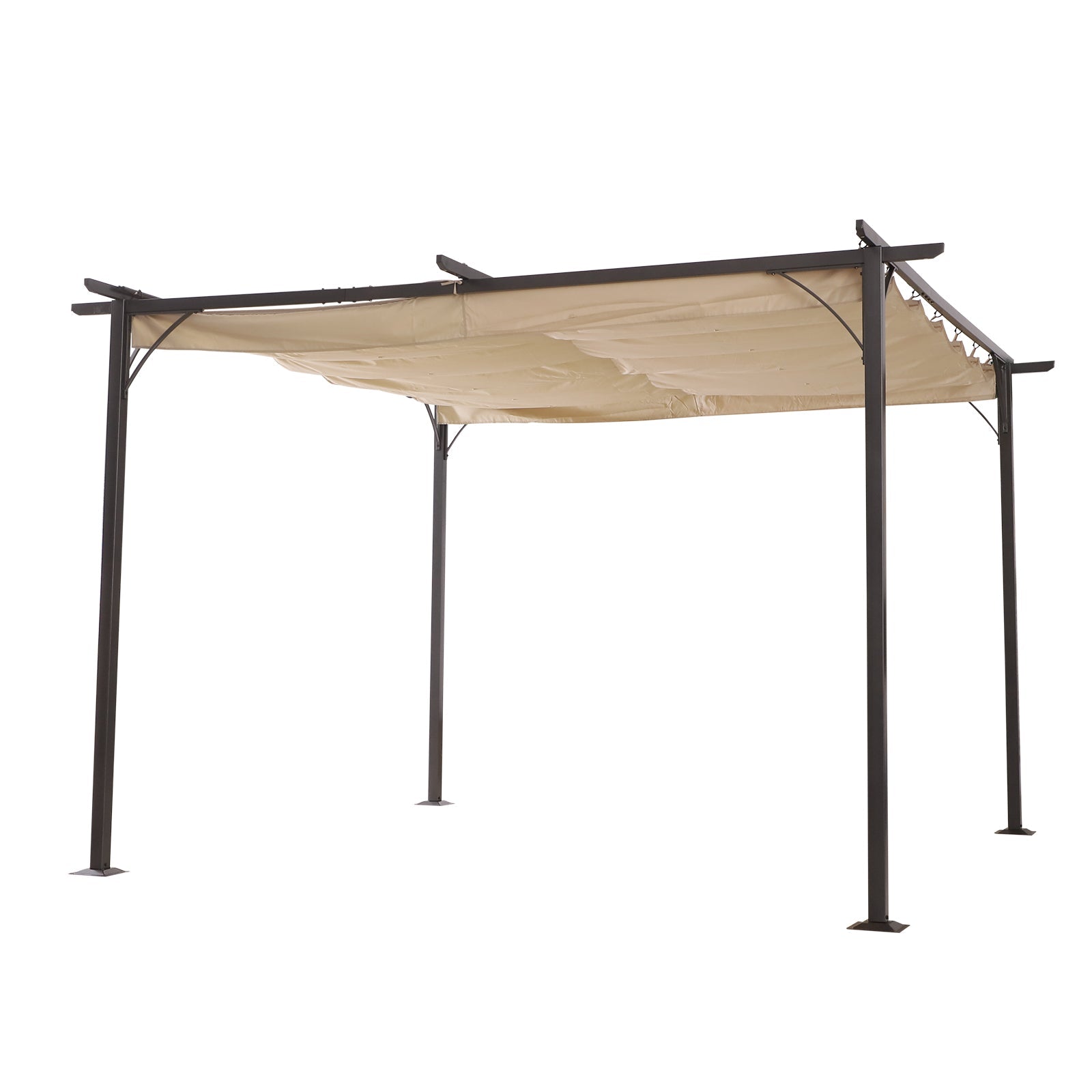 11.5’ Backyard Shelter Retractable Sun Shade Covered Pergola with Steel Frame, Beige Pergolas   at Gallery Canada