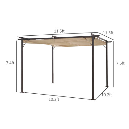 11.5’ Backyard Shelter Retractable Sun Shade Covered Pergola with Steel Frame, Beige Pergolas   at Gallery Canada