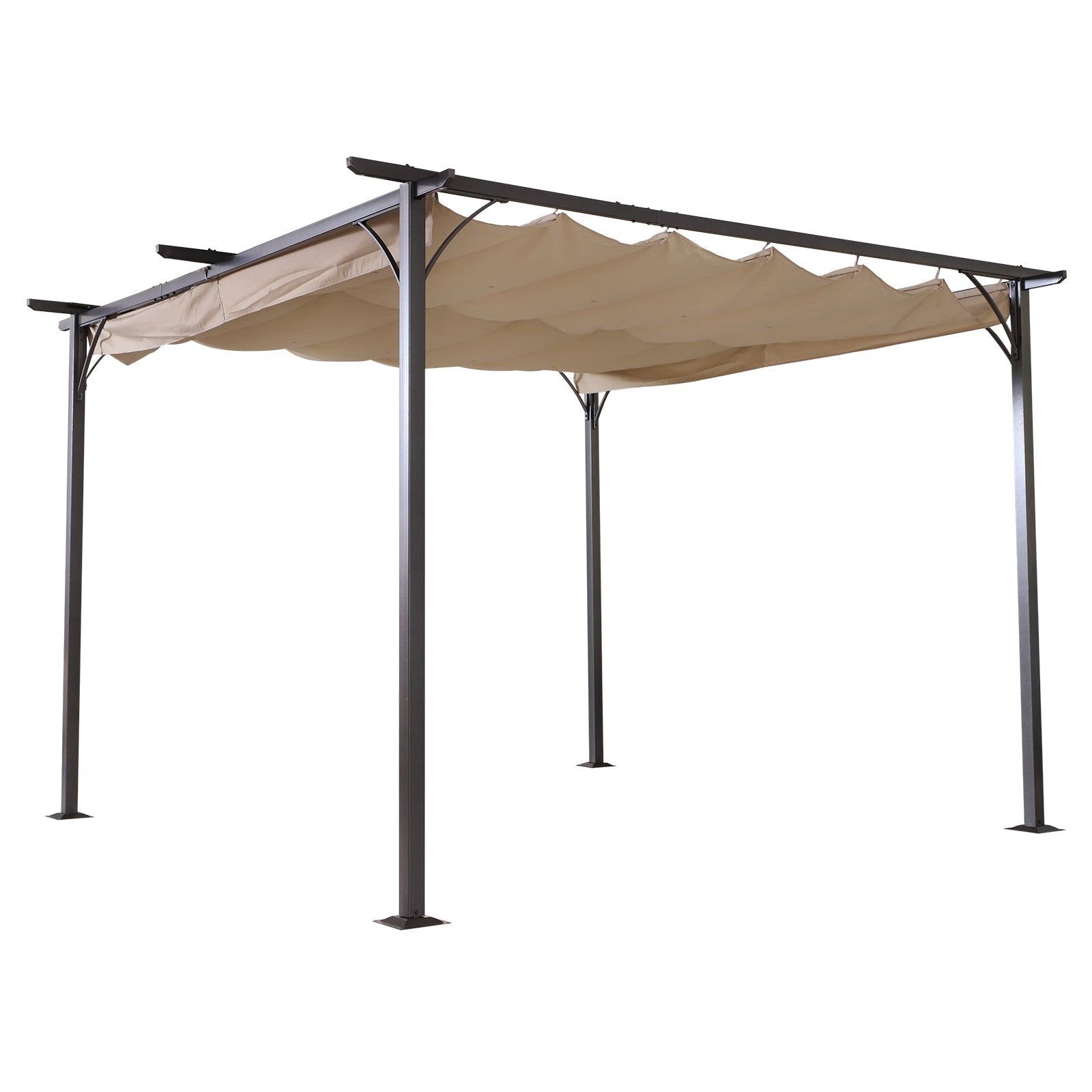 11.5’ Backyard Shelter Retractable Sun Shade Covered Pergola with Steel Frame, Beige Pergolas Beige  at Gallery Canada