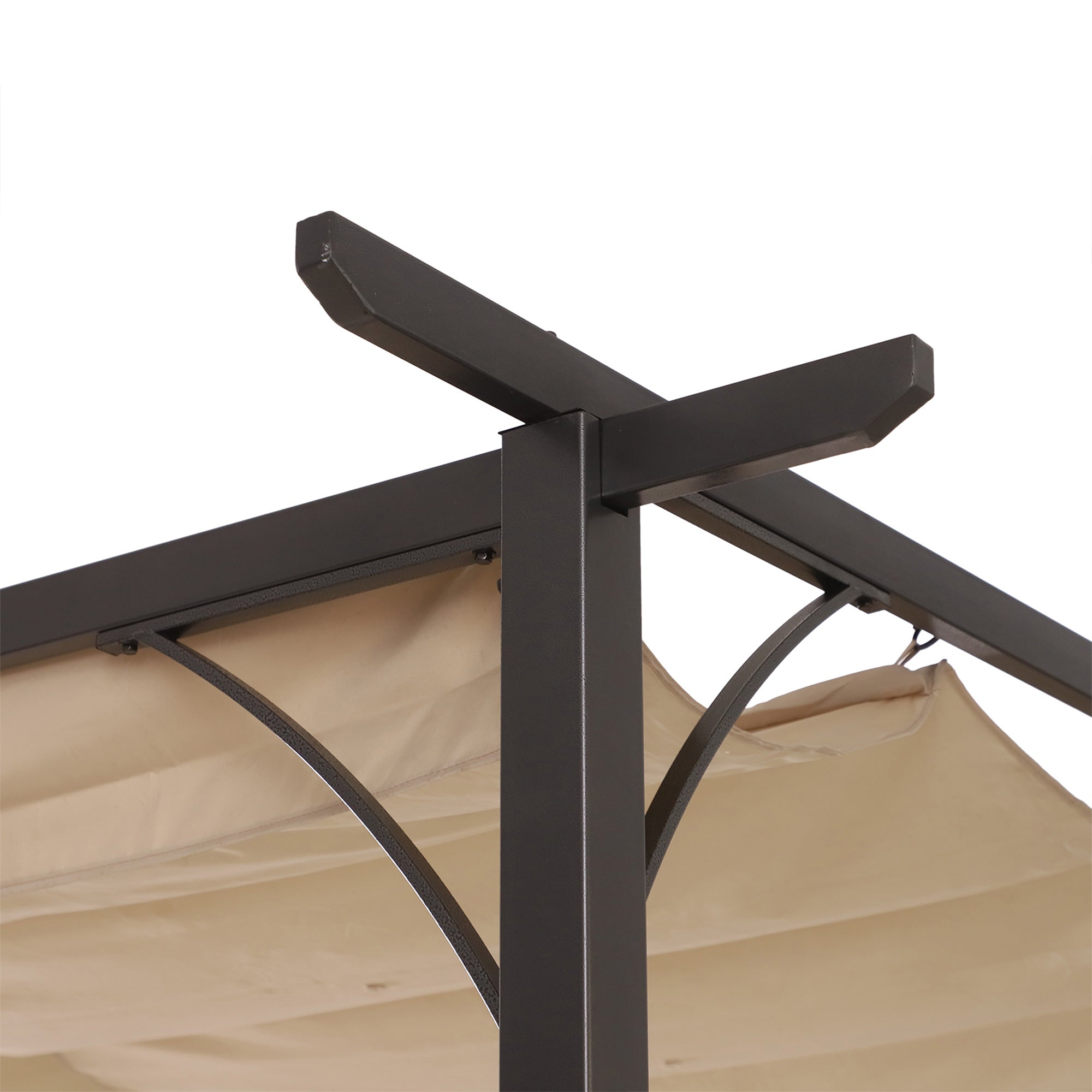 11.5’ Backyard Shelter Retractable Sun Shade Covered Pergola with Steel Frame, Beige Pergolas   at Gallery Canada