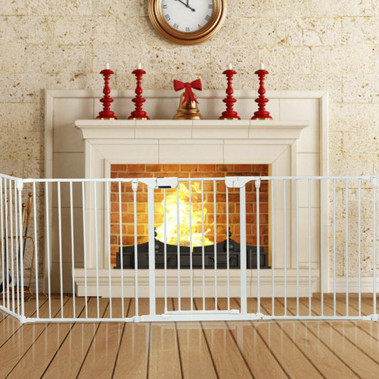 115 Inch Length 5 Panel Adjustable Wide Fireplace Fence, White Pet Gate   at Gallery Canada