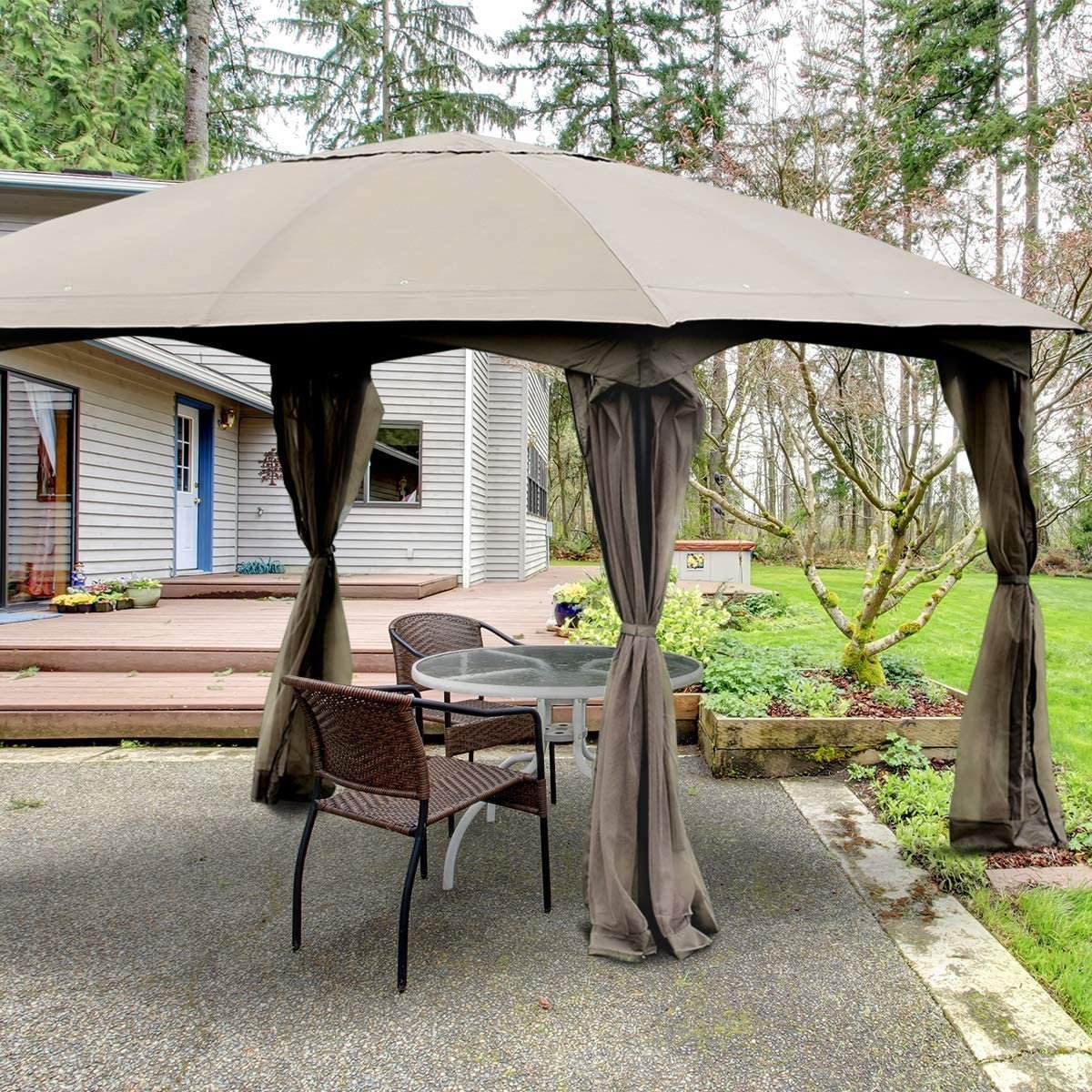 11.5 x 11.5 Feet Fully Enclosed Outdoor Gazebo with Removable 4 Walls, Brown Gazebos   at Gallery Canada