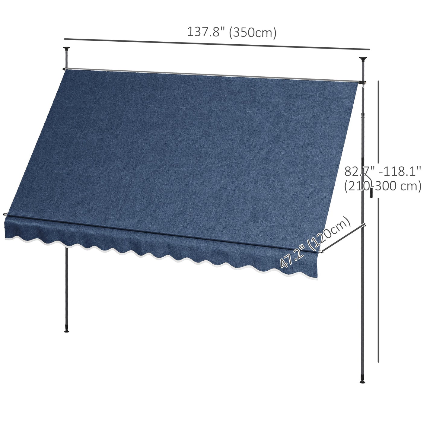 11.5' x 4' Manual Retractable Awning, Non-Screw Freestanding Patio Awning, UV Resistant, for Window or Door, Blue Patio Awnings   at Gallery Canada