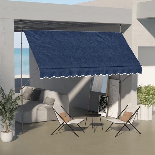 11.5' x 4' Manual Retractable Awning, Non-Screw Freestanding Patio Awning, UV Resistant, for Window or Door, Blue