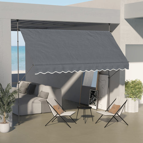 11.5' x 4' Manual Retractable Awning, Non-Screw Freestanding Patio Awning, UV Resistant, for Window or Door, Dark Grey