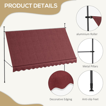 11.5' x 4' Manual Retractable Awning, Non-Screw Freestanding Patio Awning, UV Resistant, for Window or Door, Wine Red Patio Awnings   at Gallery Canada