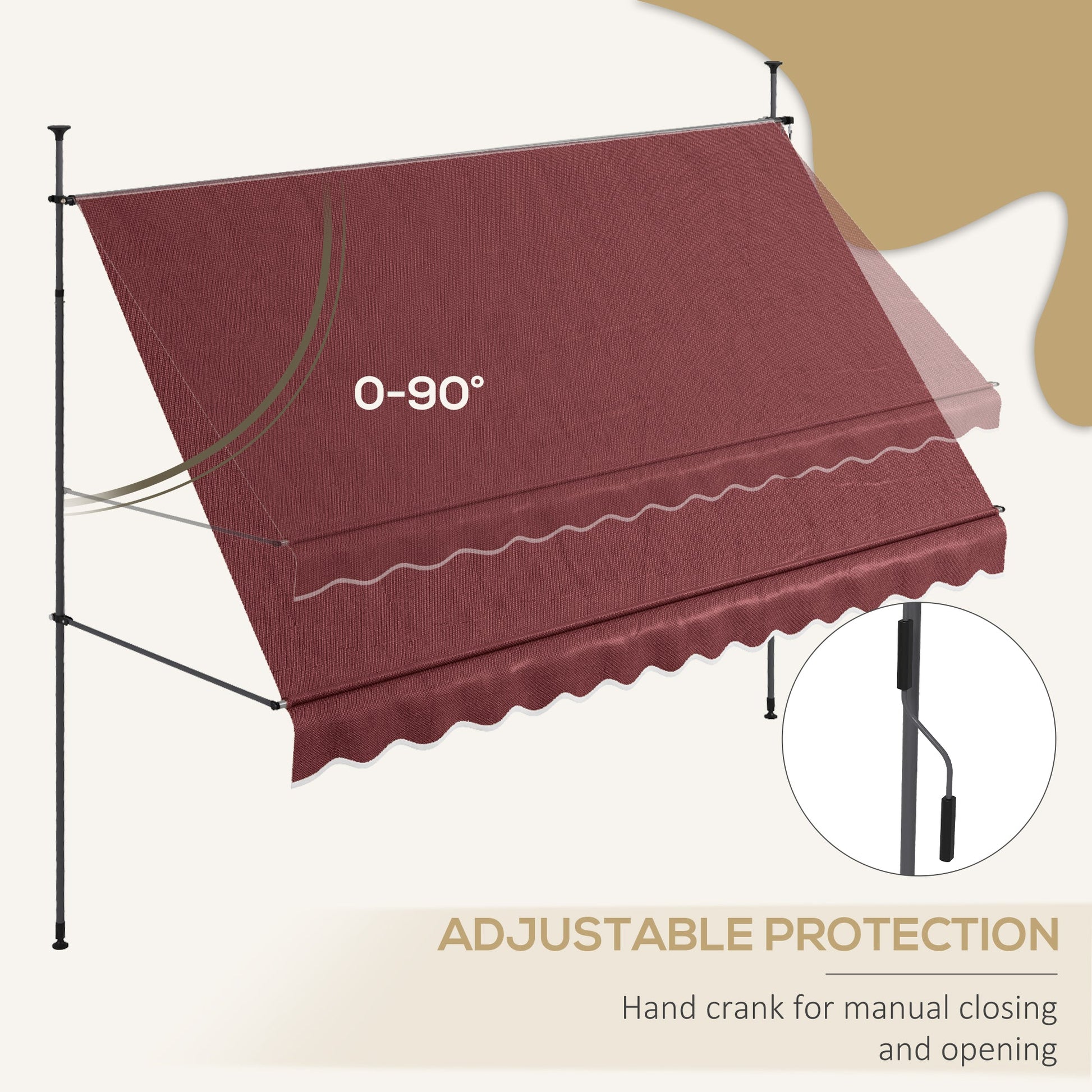 11.5' x 4' Manual Retractable Awning, Non-Screw Freestanding Patio Awning, UV Resistant, for Window or Door, Wine Red Patio Awnings   at Gallery Canada