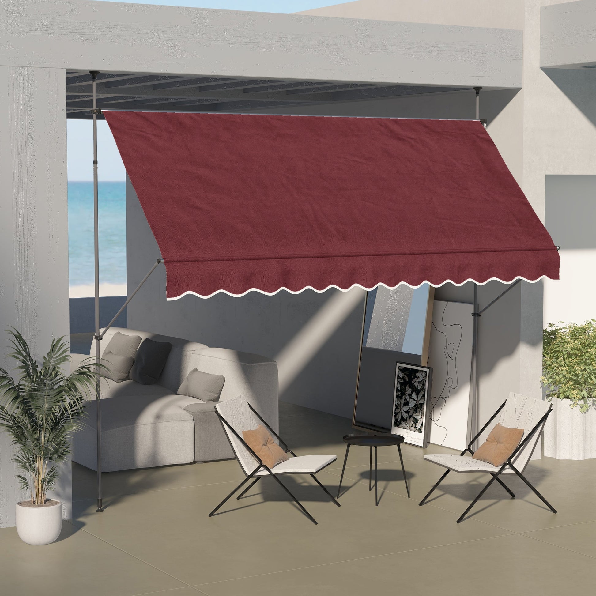 11.5' x 4' Manual Retractable Awning, Non-Screw Freestanding Patio Awning, UV Resistant, for Window or Door, Wine Red Patio Awnings   at Gallery Canada