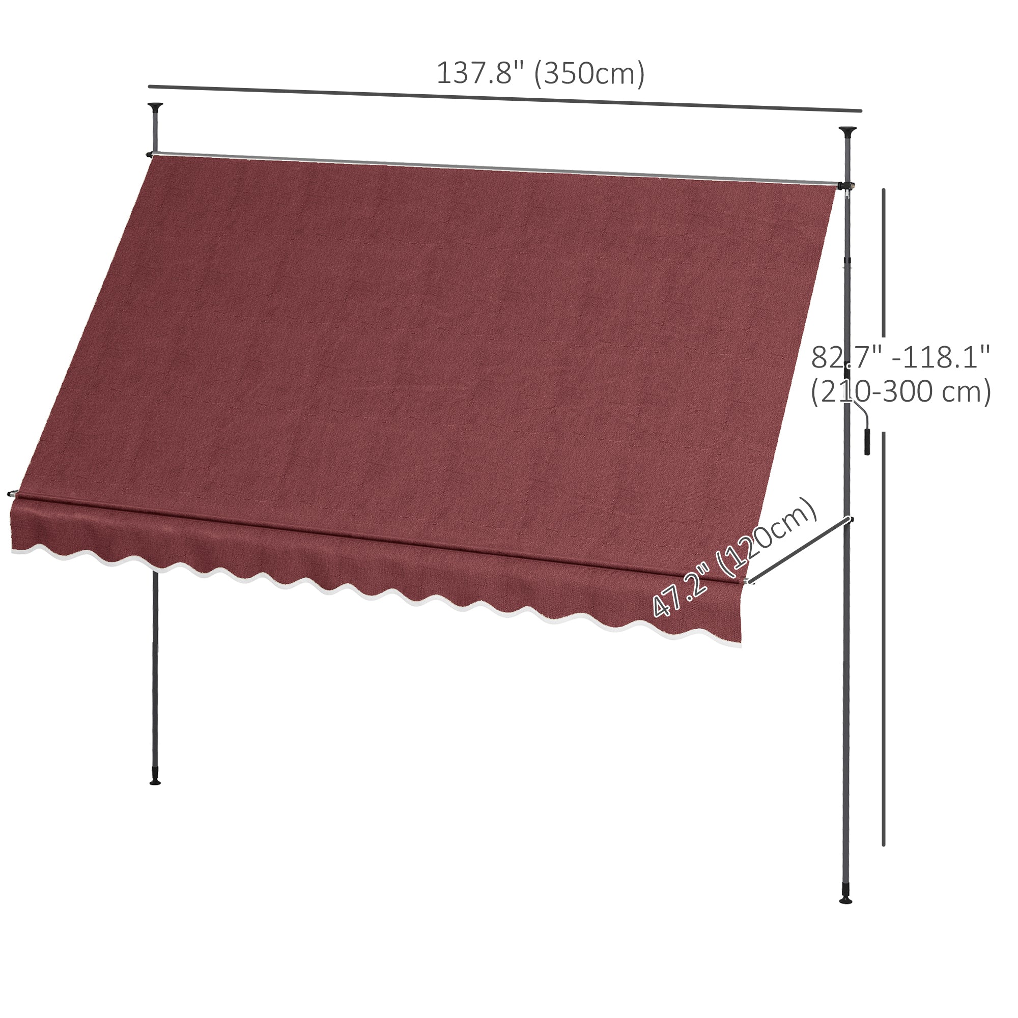 11.5' x 4' Manual Retractable Awning, Non-Screw Freestanding Patio Awning, UV Resistant, for Window or Door, Wine Red Patio Awnings   at Gallery Canada