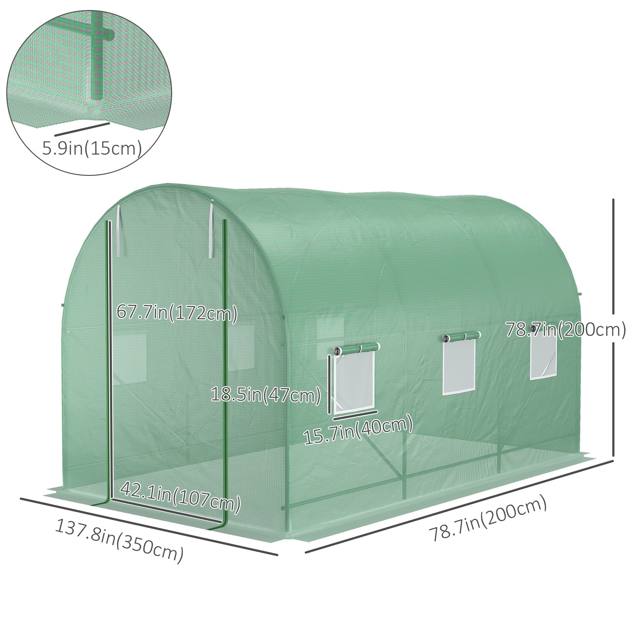 11.5' x 6.6' x 6.6' Walk-in Tunnel Greenhouse Garden Plant Seed Growing Warm House Outdoor Hot House w/ Roll Up Door, Windows, PE Cover Green Walk In Greenhouses   at Gallery Canada