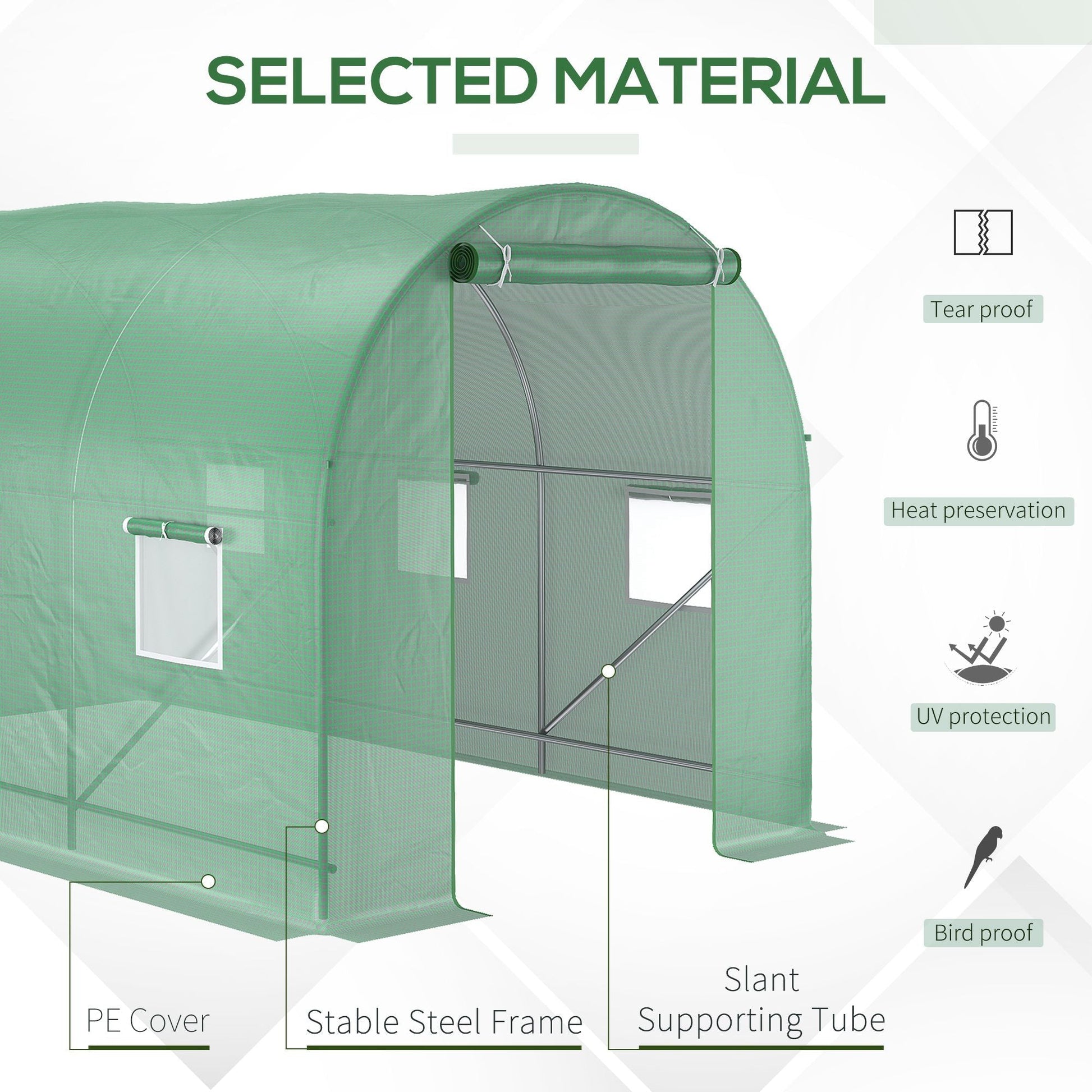 11.5' x 6.6' x 6.6' Walk-in Tunnel Greenhouse Garden Plant Seed Growing Warm House Outdoor Hot House w/ Roll Up Door, Windows, PE Cover Green Walk In Greenhouses   at Gallery Canada