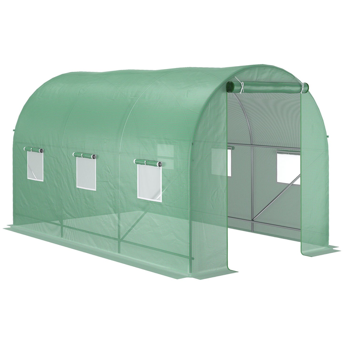 11.5' x 6.6' x 6.6' Walk-in Tunnel Greenhouse Garden Plant Seed Growing Warm House Outdoor Hot House w/ Roll Up Door, Windows, PE Cover Green Walk In Greenhouses Deep Green  at Gallery Canada