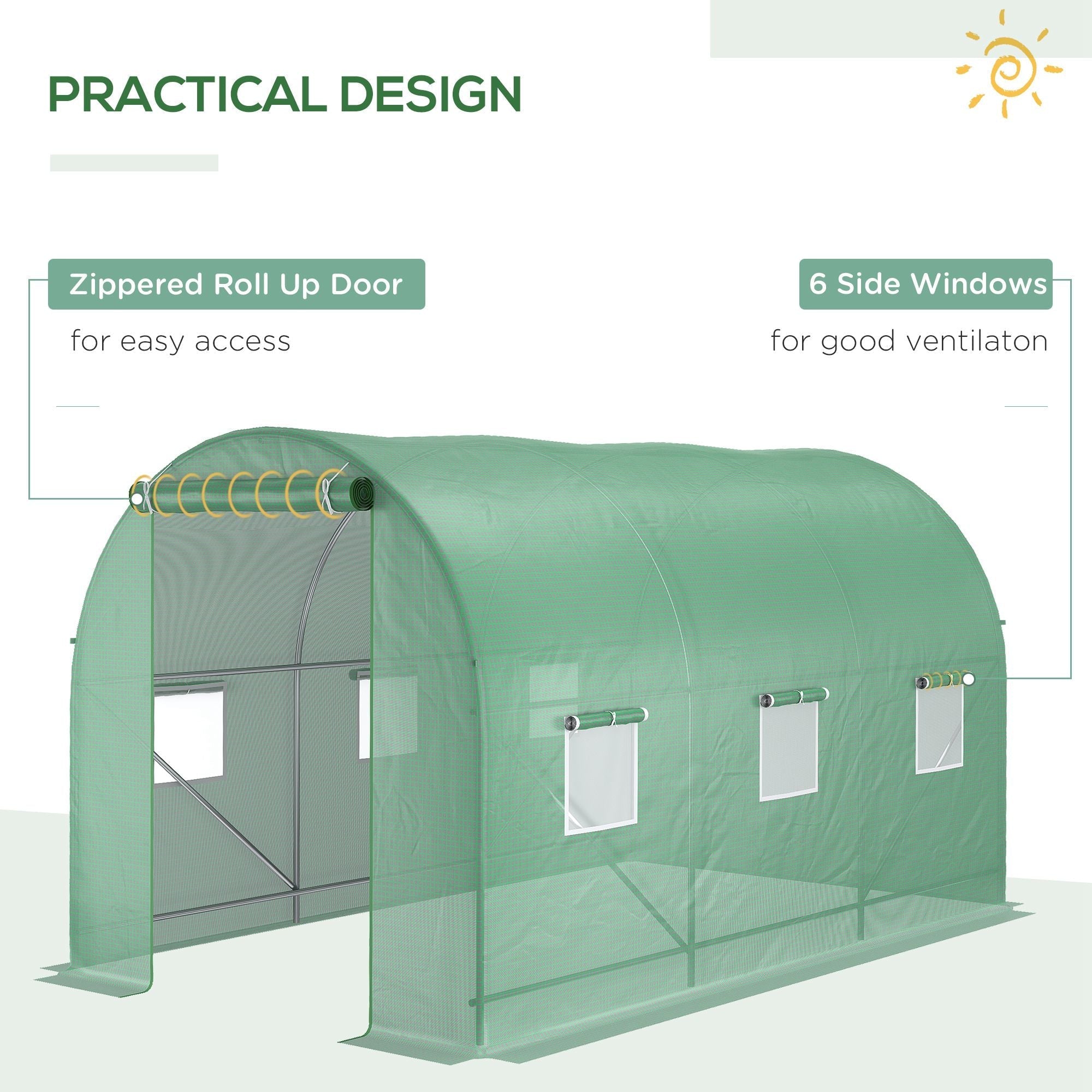 11.5' x 6.6' x 6.6' Walk-in Tunnel Greenhouse Garden Plant Seed Growing Warm House Outdoor Hot House w/ Roll Up Door, Windows, PE Cover Green Walk In Greenhouses   at Gallery Canada