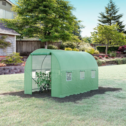 11.5' x 6.6' x 6.6' Walk-in Tunnel Greenhouse Garden Plant Seed Growing Warm House Outdoor Hot House w/ Roll Up Door, Windows, PE Cover Green Walk In Greenhouses   at Gallery Canada