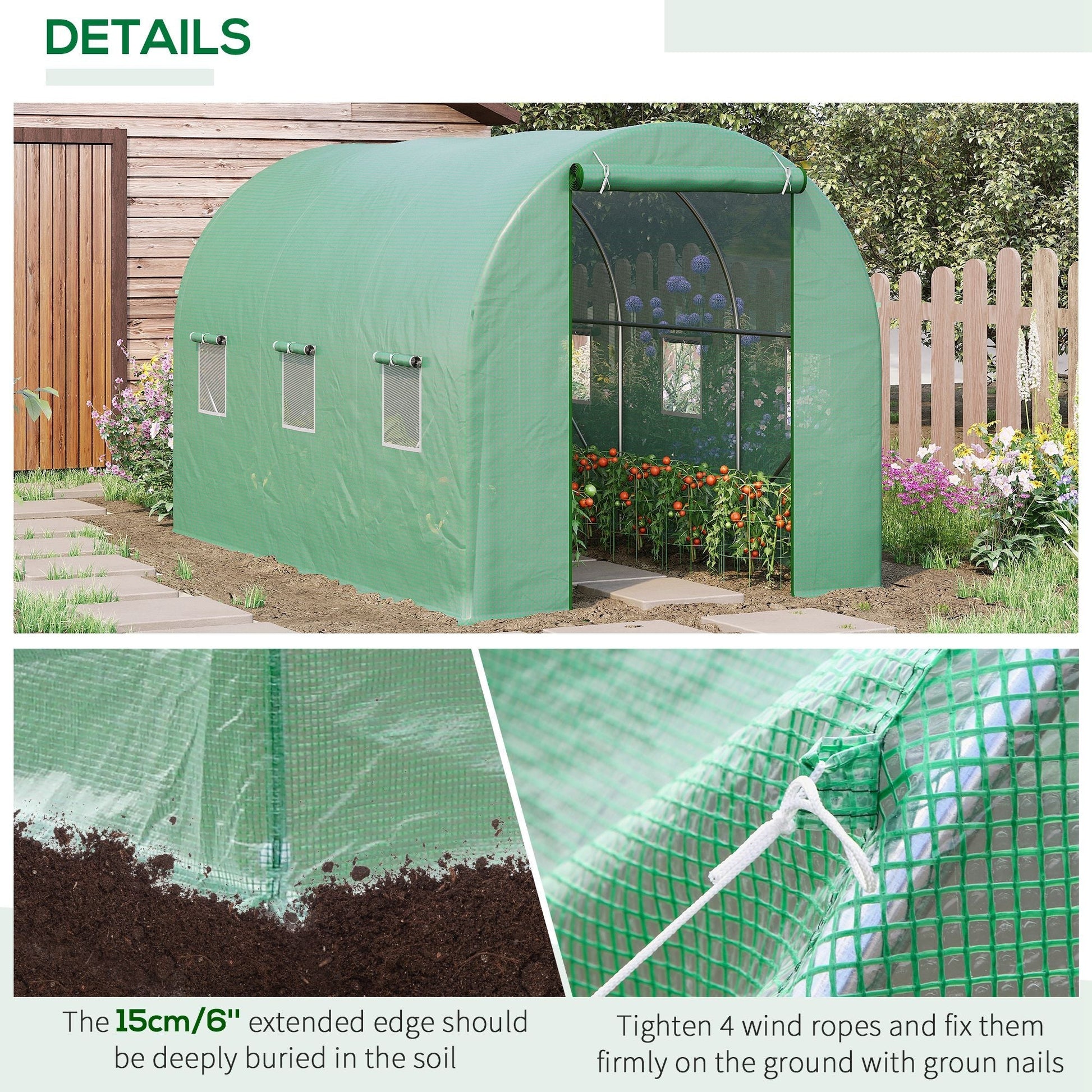 11.5' x 6.6' x 6.6' Walk-in Tunnel Greenhouse Garden Plant Seed Growing Warm House Outdoor Hot House w/ Roll Up Door, Windows, PE Cover Green Walk In Greenhouses   at Gallery Canada